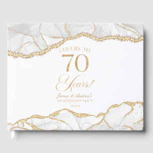 White Gold Agate 70th Wedding Anniversary Party Guest Book
