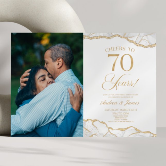 White Gold Agate 70th Wedding Anniversary Party Invitation (Creator Uploaded)
