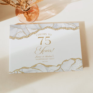 White Gold Agate 75th Wedding Anniversary Party Guest Book