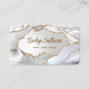 White Gold Agate Faux Foil Business Card