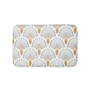 White, Gold and Black Art Deco Fan Flower Motif Bath Mat