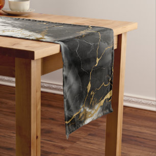 White, Gold and Black Luxury Marble Elegant Short Table Runner
