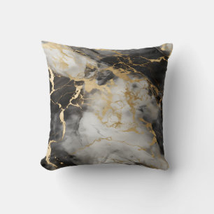 White, Gold and Black Luxury Marble Elegant Throw Pillow