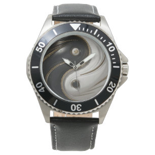 White Gold and Black Stylish Yin Yang Watch