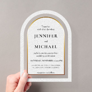 White gold and black wedding acrylic invitations