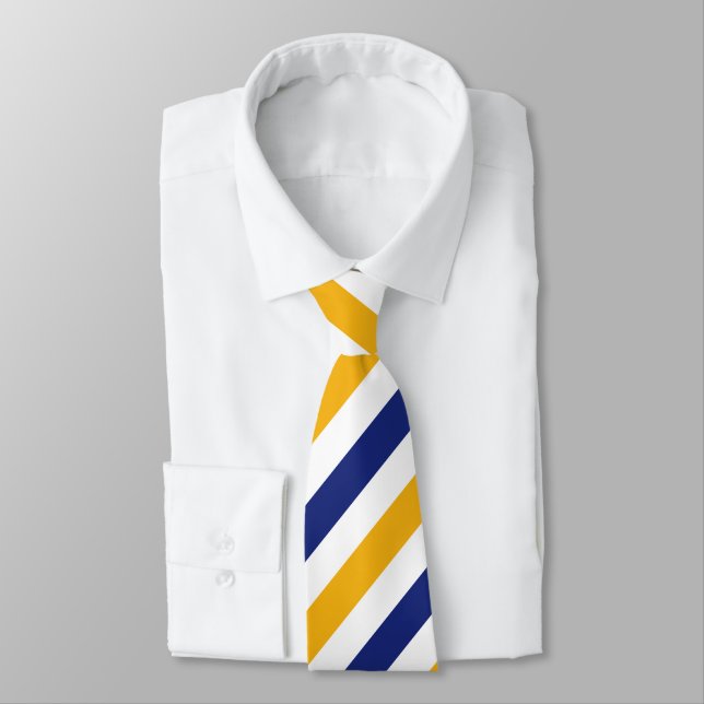 White Gold and Blue Regimental Stripe Tie (Tied)
