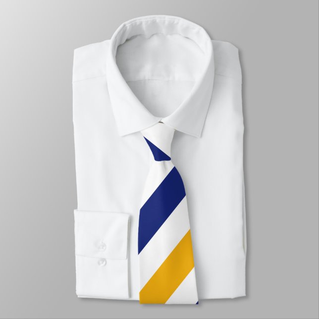 White Gold and Blue Regimental Stripe Tie (Tied)
