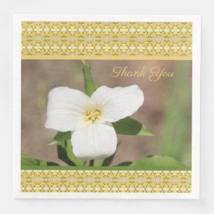 White Gold and Green Trillium Paper Napkins