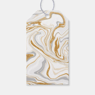 White, Gold and Grey Marble Like Swirls Fluid Art  Gift Tags