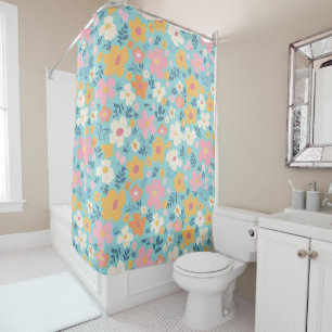 White, Gold and Pink Floral Pattern On Aqua