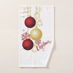 White, Gold and Red Christmas Party Hand Towel