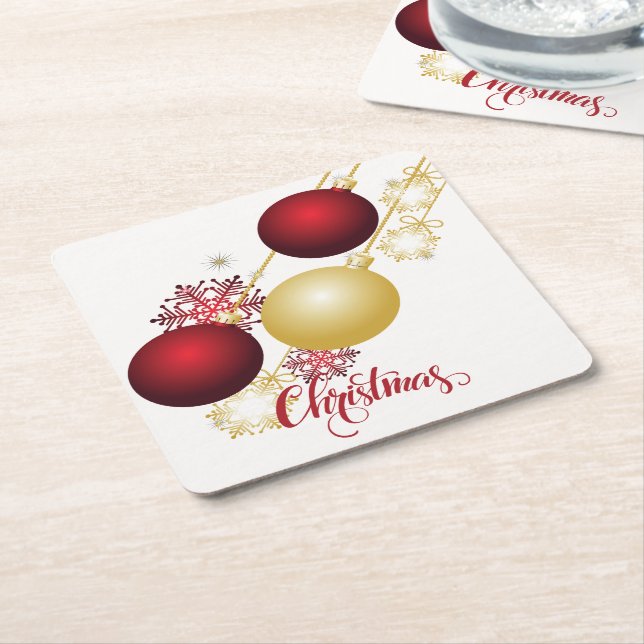 White, Gold and Red Christmas Party Paper Coaster (Angled)