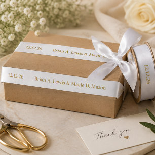 White Gold Anniversary Personalized Name Date Sati Satin Ribbon