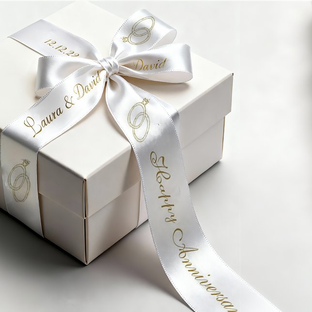  White Gold Anniversary Personalized Name Date Satin Ribbon (Creator Uploaded)