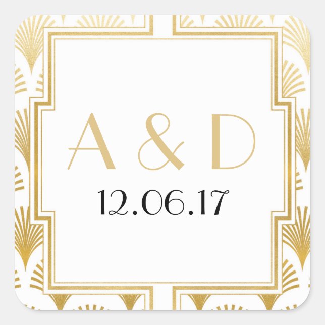 White & Gold Art Deco 1920's Round Stickers Label (Front)