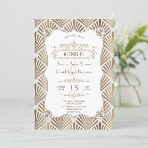 White Gold Art Deco White Gatsby 1920s Wedding Invitation