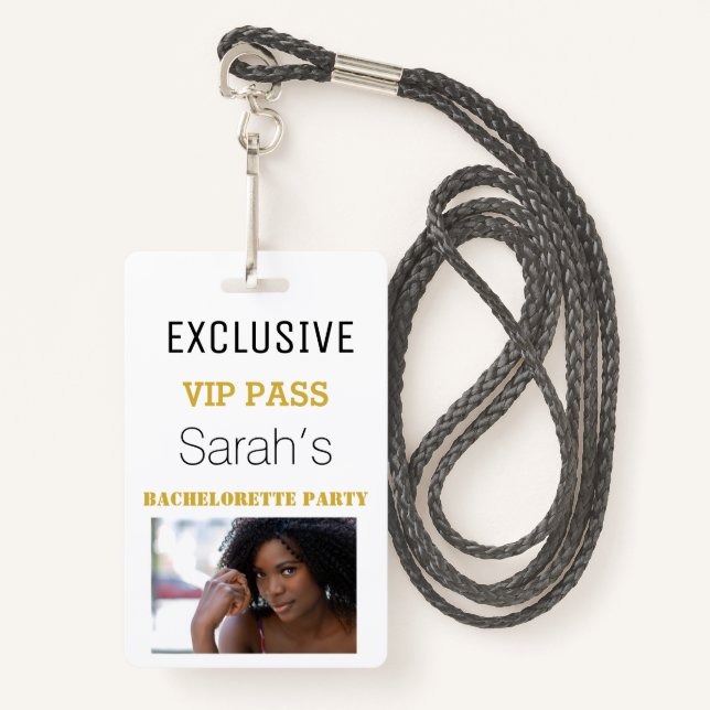 White Gold Bachelorette Party Pass VIP Invites  Badge (Front with Lanyard)