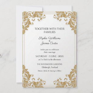 White Gold Baroque Scroll Wedding Invitation