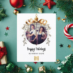 White gold bauble business photo Christmas card<br><div class="desc">Please note that flyer paper is very thin. Envelopes are not included. For thicker Holiday cards (same design) please visit our store. Celebrate the season with our sophisticated modern white-background Christmas cards, designed especially for businesses. Personalize with your company’s photo and logo framed within a golden Christmas tree bauble for...</div>