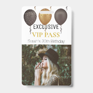White Gold Birthday Party Photo Custom Pass VIP Badge
