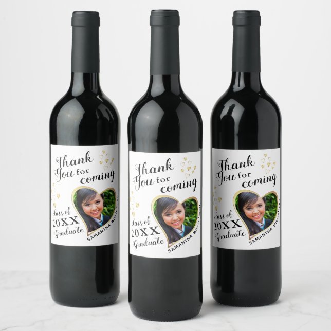 White Gold Black Elegant Thank You 2025 Graduation Wine Label (Bottles)