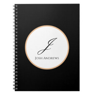 White, Gold & Black Initial Name Personalized Notebook