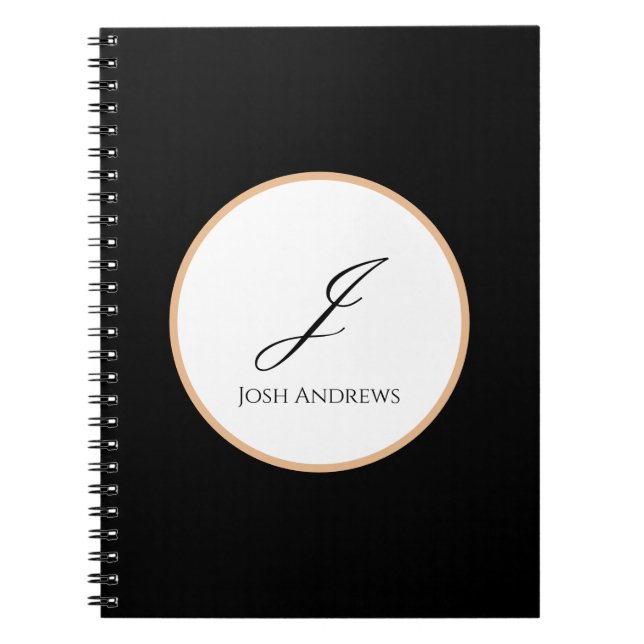 White, Gold & Black Initial Name Personalized  Notebook (Front)