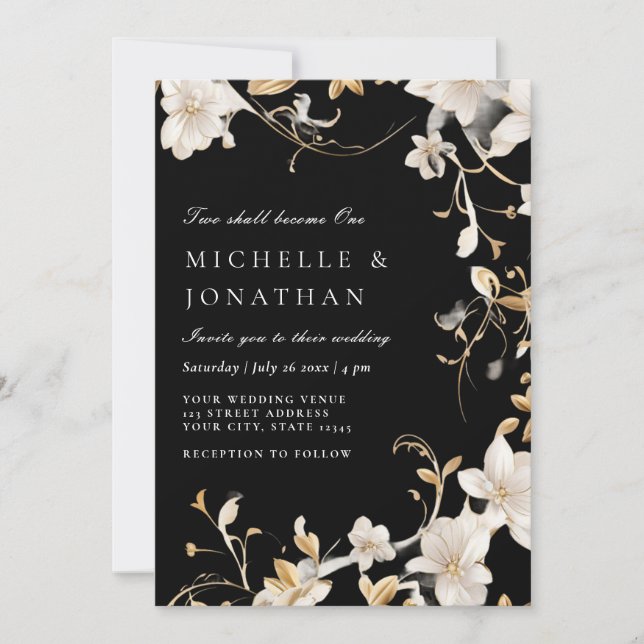 White Gold Black Modern Christian Bible Wedding Invitation (Front)