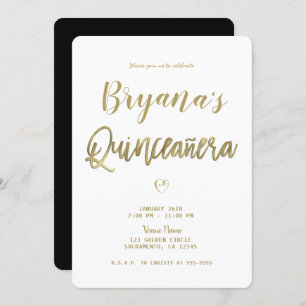 White Gold & Black Modern Minimal 15 Quinceañera  Invitation
