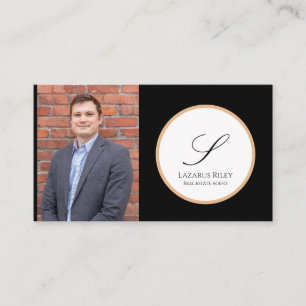 White, Gold & Black Personalized Photo & Name  Business Card