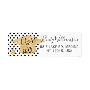 White Gold & Black Polka Dot Grad Cap Graduation