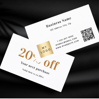 White gold black qr code logo business discount card