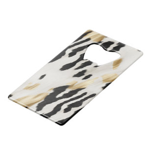White Gold Black Southwest Cowhide Credit Card Bottle Opener