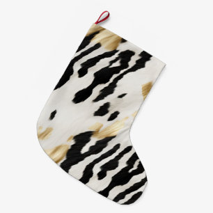 White Gold Black Southwest Cowhide Large Christmas Stocking