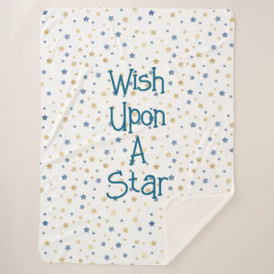White Gold Blue Wish Upon A Star  Sherpa Blanket