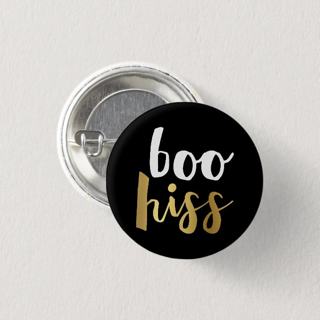 White & Gold Boo Hiss Button (Front & Back)