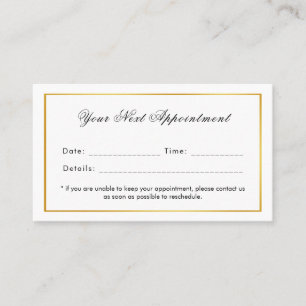 White   Gold Border Elegant Minimalist Single Use Appointment Card