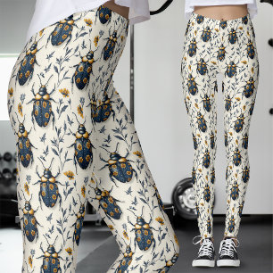 White Gold Botanical Blue Beetle Leggings