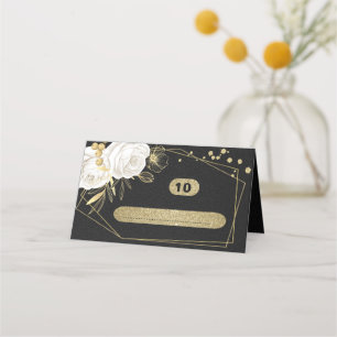 white gold botanical geometric black place card