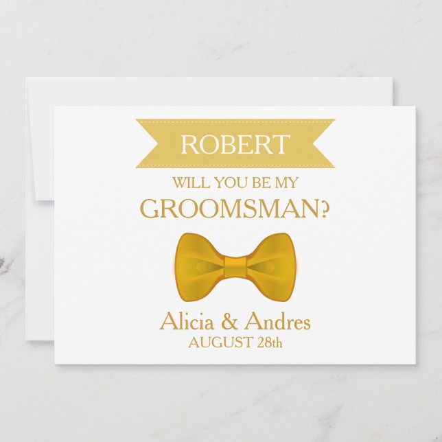 White & Gold Bow Will you be my Groomsman? Invitation (Front)