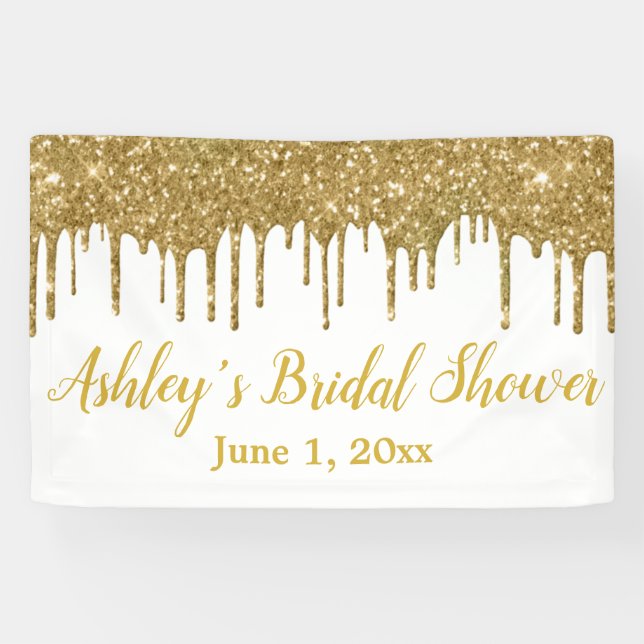 White Gold Bridal Shower Backdrop Photo Booth Prop Banner (Horizontal)