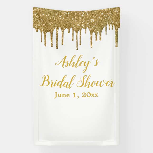 White Gold Bridal Shower Backdrop Photo Booth Prop Banner (Vertical)