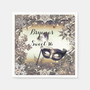 White Gold & Bronze Masquerade Winter Snowflakes Napkin