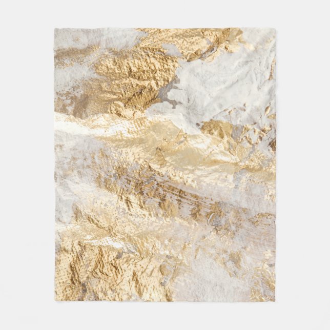 White-gold brush painted texture. fleece blanket (Front)