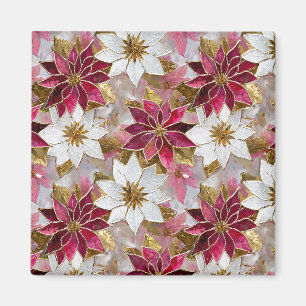 White Gold Burgundy Pink Christmas Poinsettias Magnet