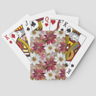 White Gold Burgundy Pink Christmas Poinsettias Playing Cards