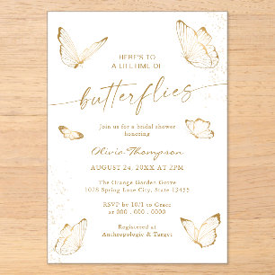 White Gold Butterfly Bridal Shower Acrylic Invitations