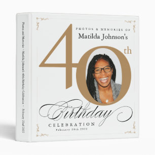 White Gold Calligraphy 40th Birthday Elegant Photo Binder