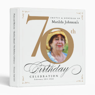 White Gold Calligraphy 70th Birthday Elegant Photo Binder