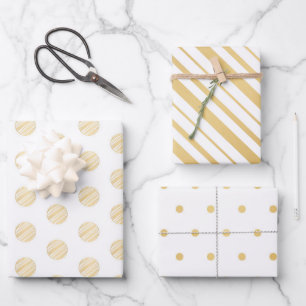 White & Gold Candy Cane Stripes & Polka Dots Wrapping Paper Sheet